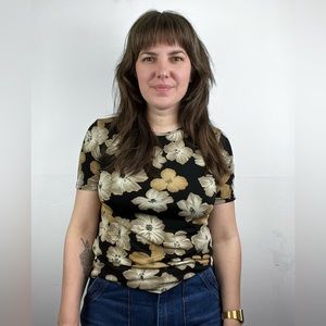Vintage stretchy dark floral shirt